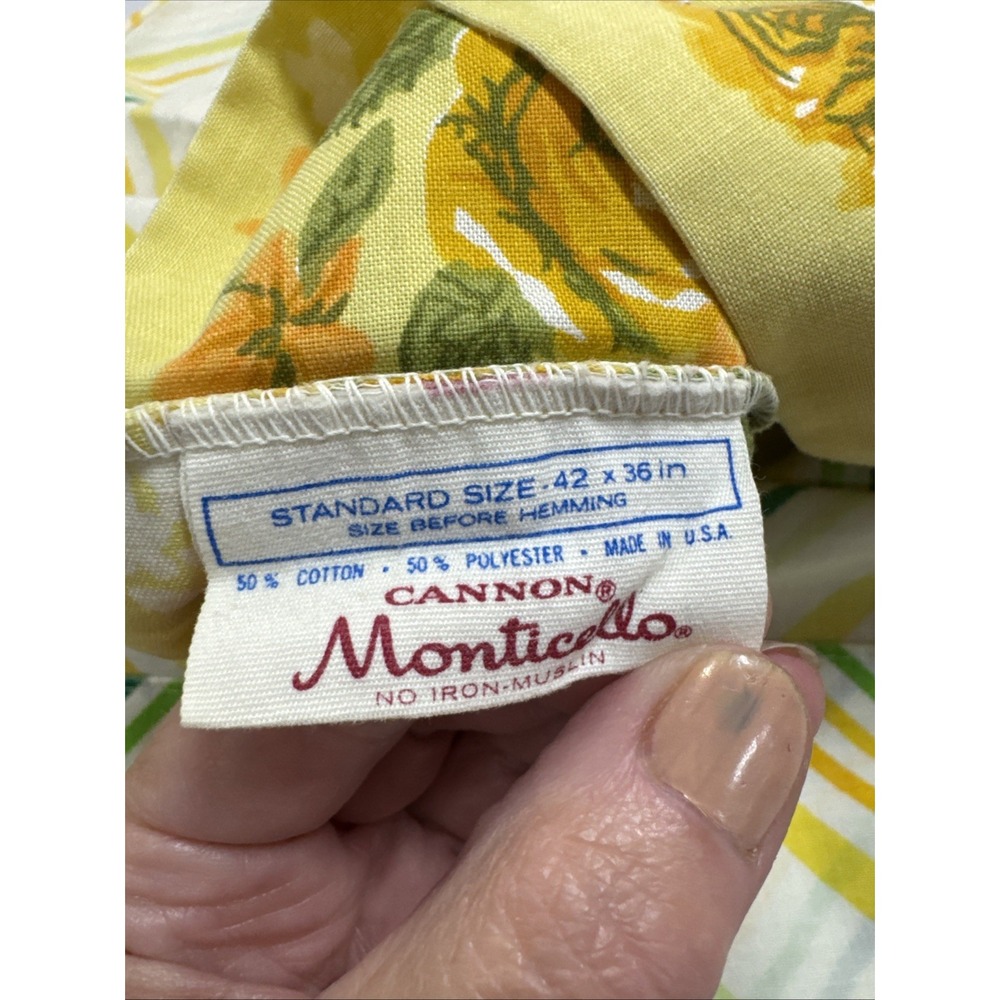 Vintage Cannon Monticello Pillowcase Set Yellow Floral Green Chevron 70s Muslin - Picture 5 of 8